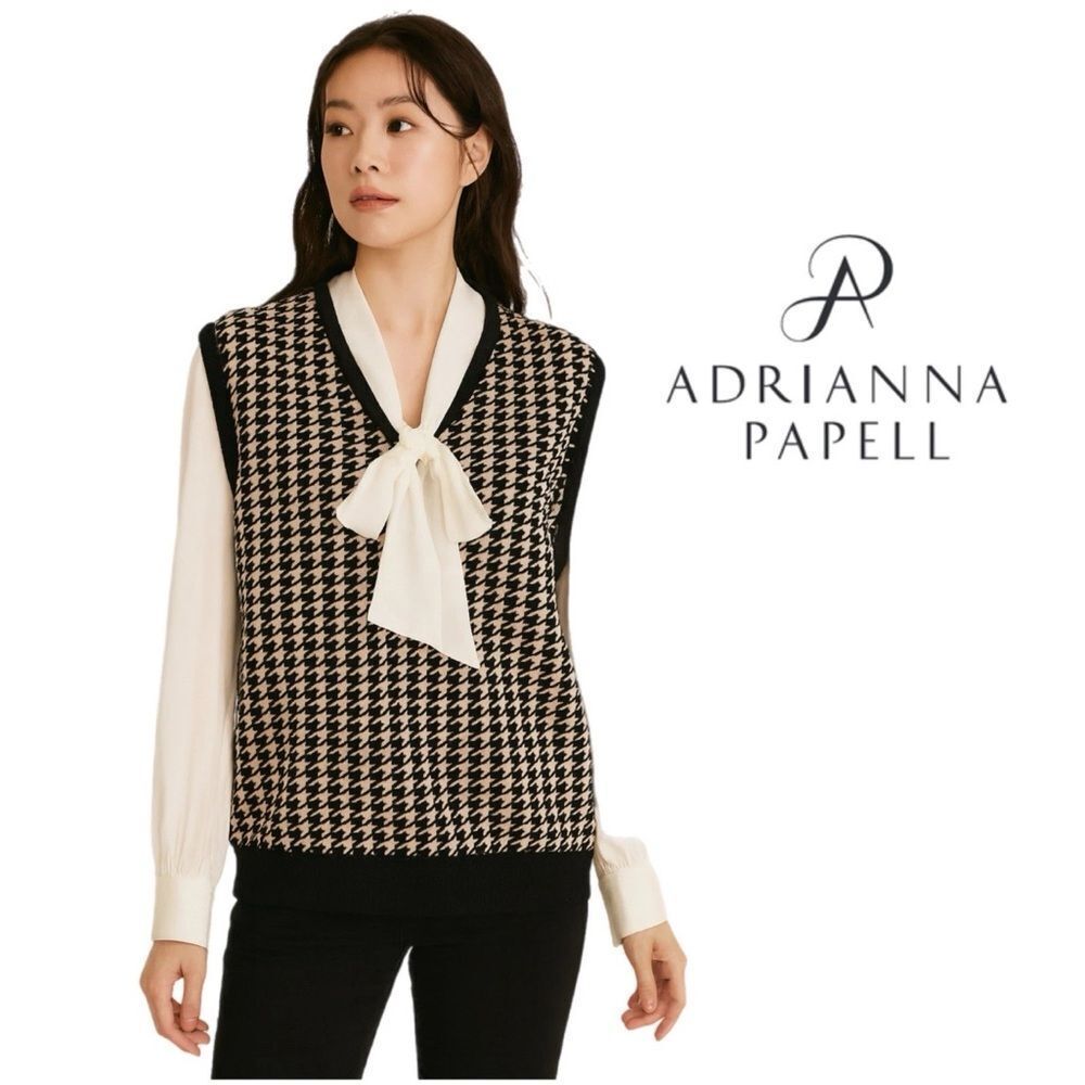 Adrianna Papell Black and Cream Houndstooth Vest